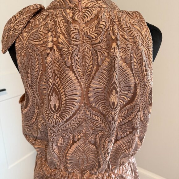 Latte Midi Dress | JS Collections | Illusion Halter | Floral Embroidery | Size M - Picture 4 of 7